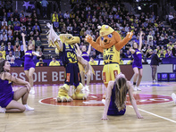 Cheerleaderinnen und Maskottchen in der EWE-Arena